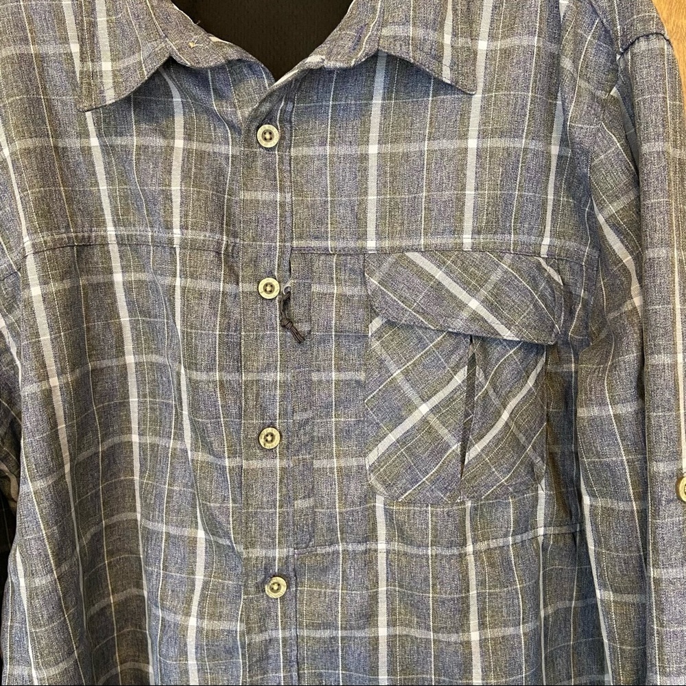 Wrangler Outdoors Long Sleeve Plaid Utility Shirt with Roll Up Sleeves Button L - Picture 2 of 12